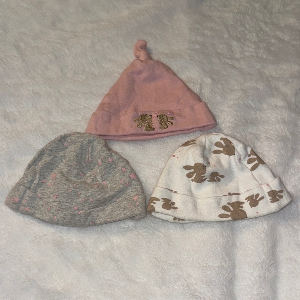 Gerber Kids Hat Set - Pink, Gray, and White with Brown